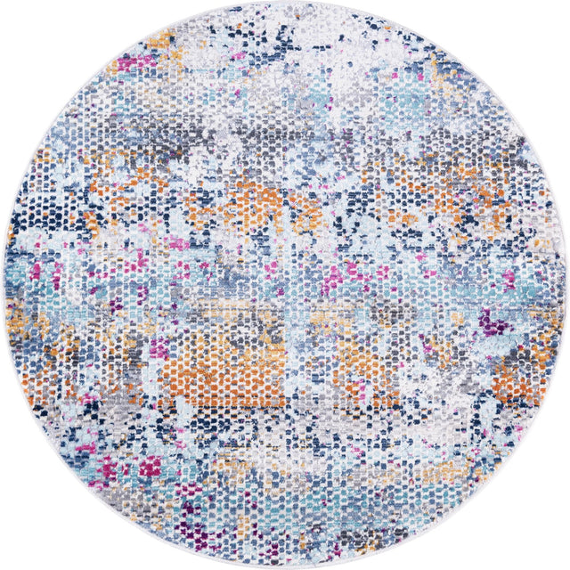 Multicolor 3' 7 x 3' 7 Malibu Round Area Rug 70% Polypropylene & 30% Polyester Colorful Modern Carpet for Living, Dining, Office, Bedrooms for Sale at Rug Engine