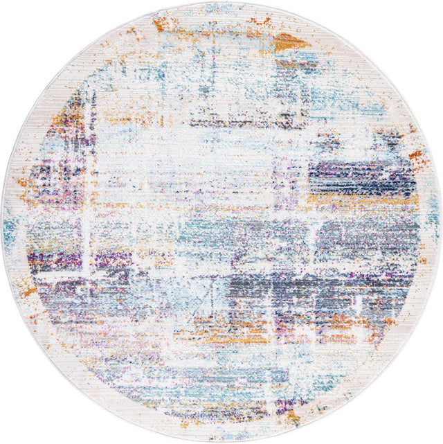 Multicolor 3' 7 x 3' 7 Malibu Round Area Rug 70% Polypropylene & 30% Polyester Colorful Modern Carpet for Living, Dining, Office, Bedrooms for Sale at Rug Engine