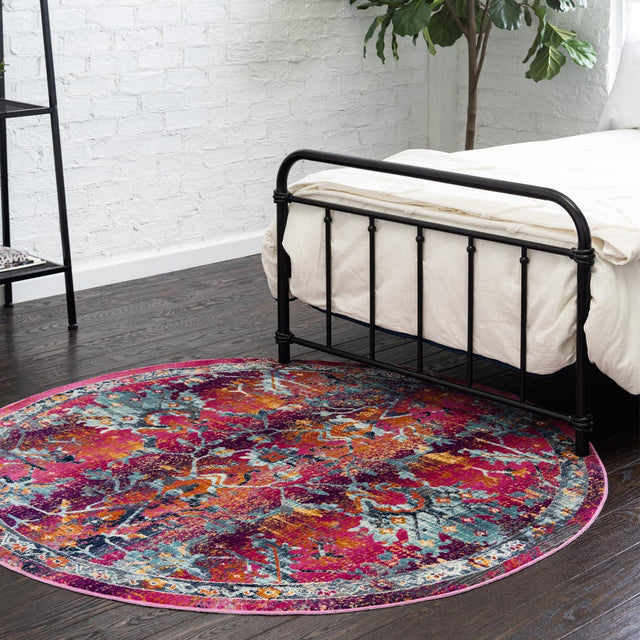 Fuchsia 5' 1 x 5' 1 Budapest Round Area Rug 70% Polypropylene & 30% Polyester With Cotton Backing Traditional Classical Room Carpet for Sale at Rug Engine