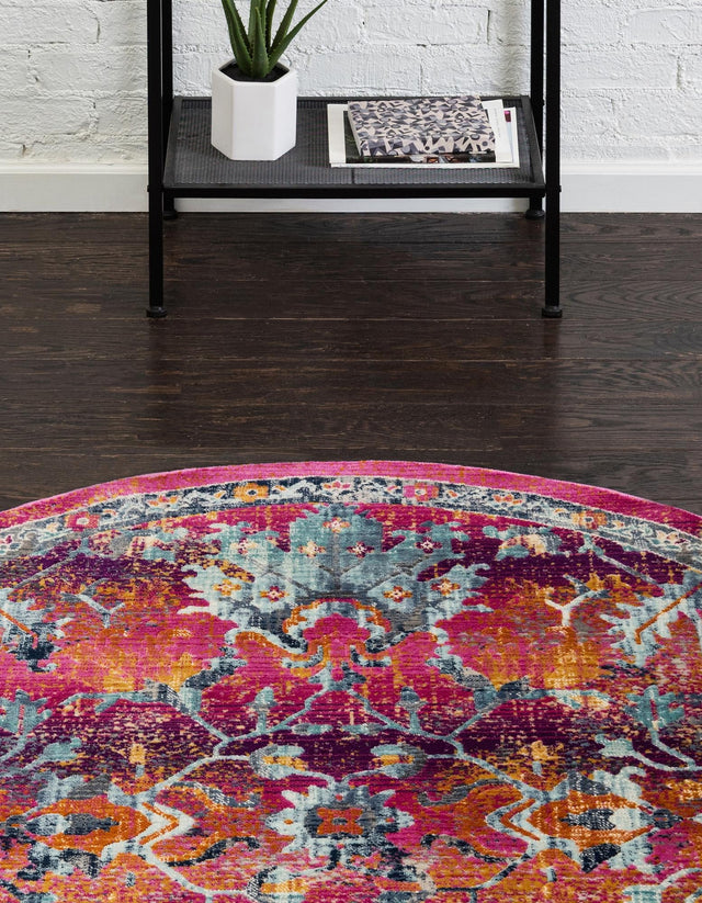 Fuchsia 5' 1 x 5' 1 Budapest Round Area Rug 70% Polypropylene & 30% Polyester With Cotton Backing Traditional Classical Room Carpet for Sale at Rug Engine
