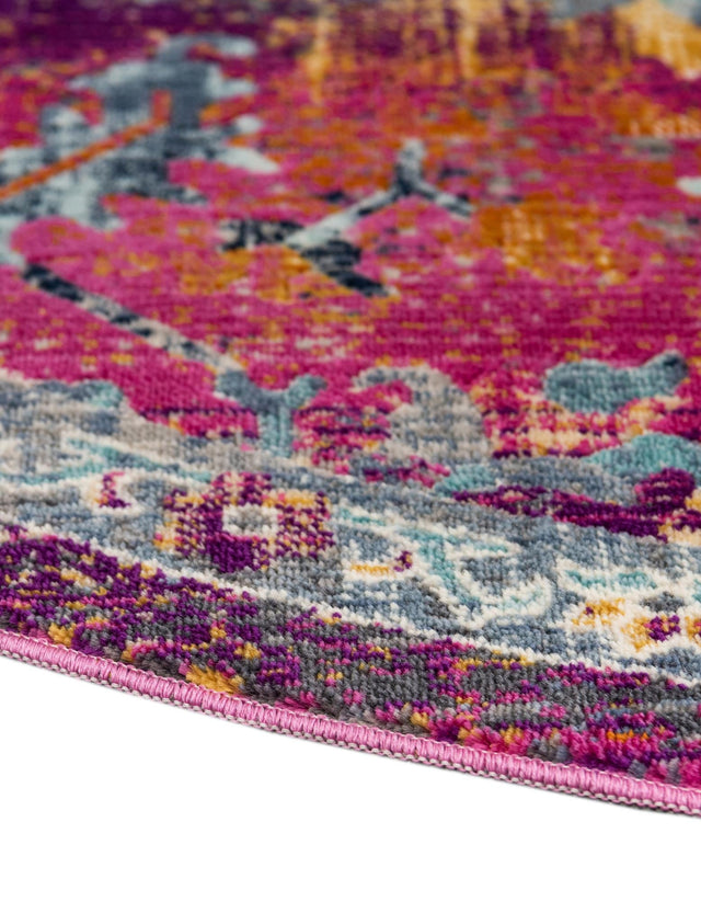 Fuchsia 3' 7 x 3' 7 Budapest Round Area Rug 70% Polypropylene & 30% Polyester With Cotton Backing Traditional Classical Room Carpet for Sale at Rug Engine