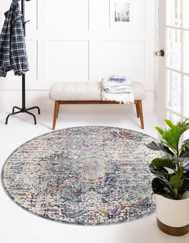 Gray 5' 1 x 5' 1 Budapest Round Area Rug 70% Polypropylene & 30% Polyester With Cotton Backing Traditional Classical Room Carpet for Sale at Rug Engine