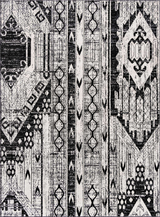 Black and White 7' 10 x 11' Portland Rectangle Area Rug 85% Polypropylene & 15% Polyester Vintage Distressed Traditional Carpet for Home Decor for Sale at Rug Engine