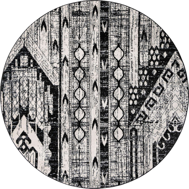 Black and White 7' 1 x 7' 1 Portland Round Area Rug 85% Polypropylene & 15% Polyester Vintage Distressed Traditional Carpet for Home Decor for Sale at Rug Engine
