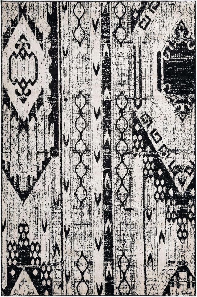 Black and White 6' 1 x 9' Portland Rectangle Area Rug 85% Polypropylene & 15% Polyester Vintage Distressed Traditional Carpet for Home Decor for Sale at Rug Engine
