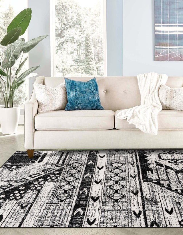 Black and White 4' 1 x 4' 1 Portland Square Area Rug 85% Polypropylene & 15% Polyester Vintage Distressed Traditional Carpet for Home Decor for Sale at Rug Engine