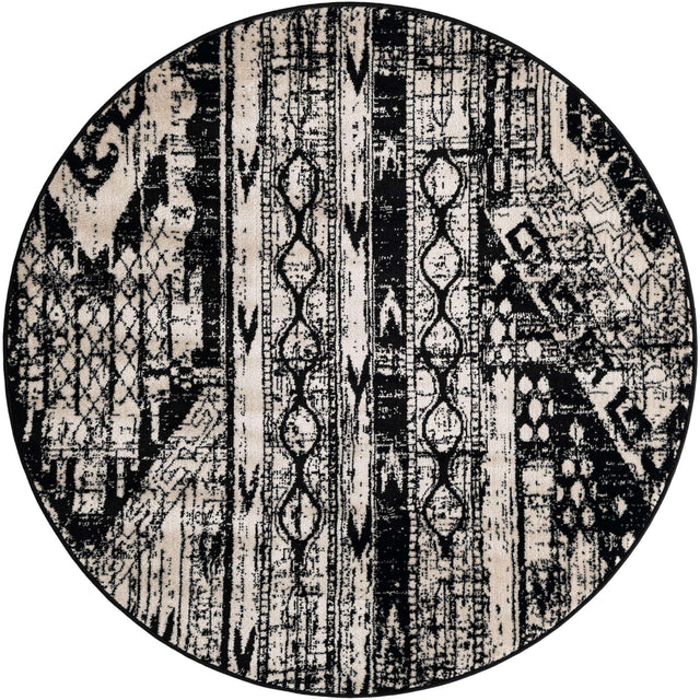 Black and White 5' 3 x 5' 3 Portland Round Area Rug 85% Polypropylene & 15% Polyester Vintage Distressed Traditional Carpet for Home Decor for Sale at Rug Engine