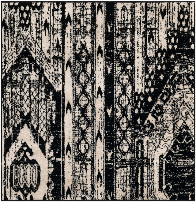 Black and White 4' 1 x 4' 1 Portland Square Area Rug 85% Polypropylene & 15% Polyester Vintage Distressed Traditional Carpet for Home Decor for Sale at Rug Engine