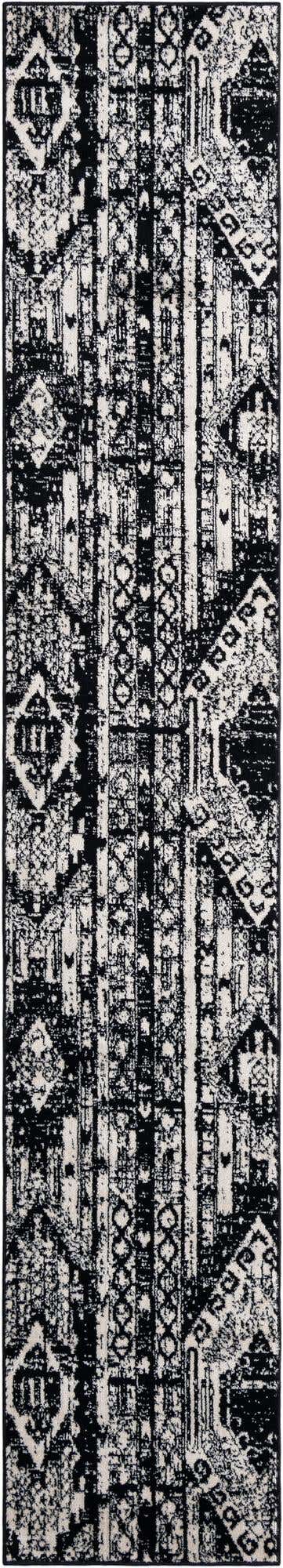 Black and White 2' 2 x 12' Portland Runner Area Rug 85% Polypropylene & 15% Polyester Vintage Distressed Traditional Carpet for Home Decor for Sale at Rug Engine