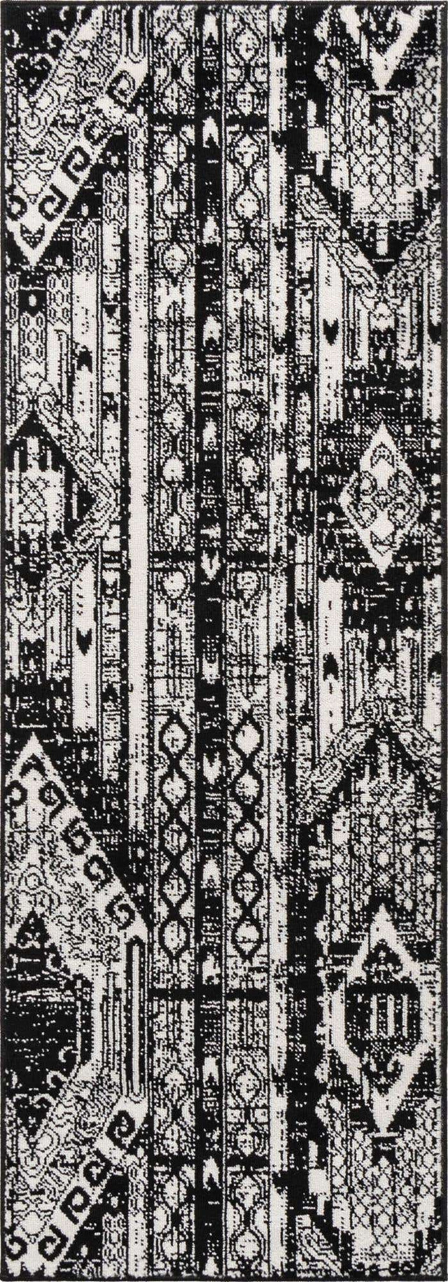 Black and White 2' x 6' 1 Portland Runner Area Rug 85% Polypropylene & 15% Polyester Vintage Distressed Traditional Carpet for Home Decor for Sale at Rug Engine