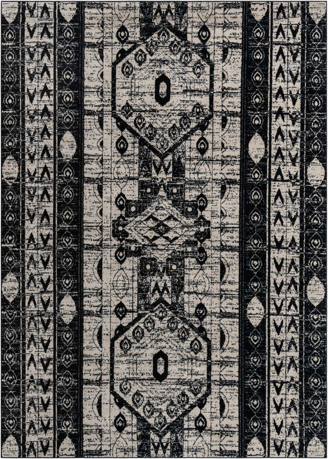 Black and White 10' x 14' 1 Portland Rectangle Area Rug 85% Polypropylene & 15% Polyester Vintage Distressed Traditional Carpet for Home Decor for Sale at Rug Engine