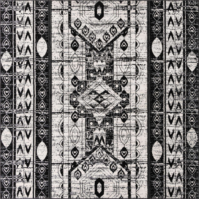 Black and White 7' 10 x 7' 10 Portland Square Area Rug 85% Polypropylene & 15% Polyester Vintage Distressed Traditional Carpet for Home Decor for Sale at Rug Engine