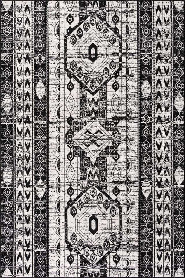 Black and White 6' 1 x 9' Portland Rectangle Area Rug 85% Polypropylene & 15% Polyester Vintage Distressed Traditional Carpet for Home Decor for Sale at Rug Engine