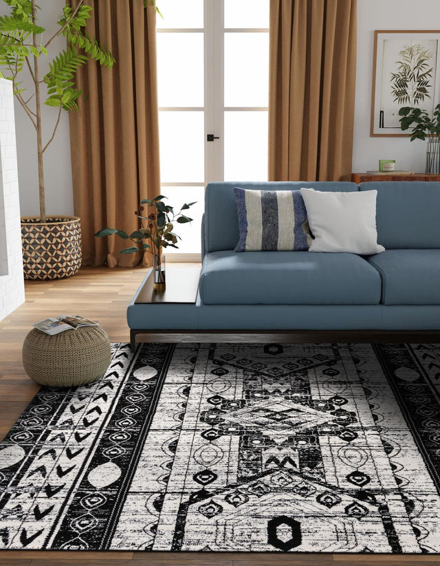 Black and White 4' 1 x 4' 1 Portland Square Area Rug 85% Polypropylene & 15% Polyester Vintage Distressed Traditional Carpet for Home Decor for Sale at Rug Engine