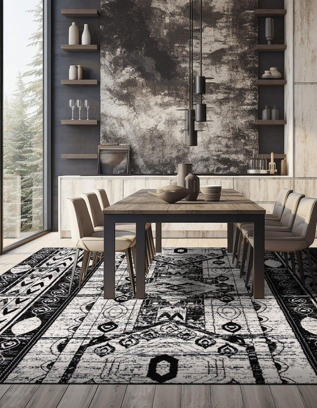 Black and White 6' 1 x 6' 1 Portland Square Area Rug 85% Polypropylene & 15% Polyester Vintage Distressed Traditional Carpet for Home Decor for Sale at Rug Engine