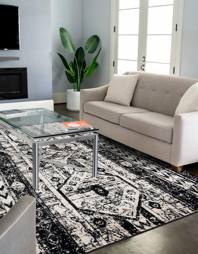 Black and White 6' 1 x 9' Portland Rectangle Area Rug 85% Polypropylene & 15% Polyester Vintage Distressed Traditional Carpet for Home Decor for Sale at Rug Engine