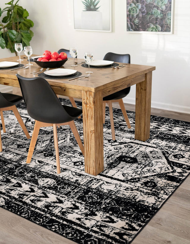 Black and White 5' 3 x 8' Portland Rectangle Area Rug 85% Polypropylene & 15% Polyester Vintage Distressed Traditional Carpet for Home Decor for Sale at Rug Engine
