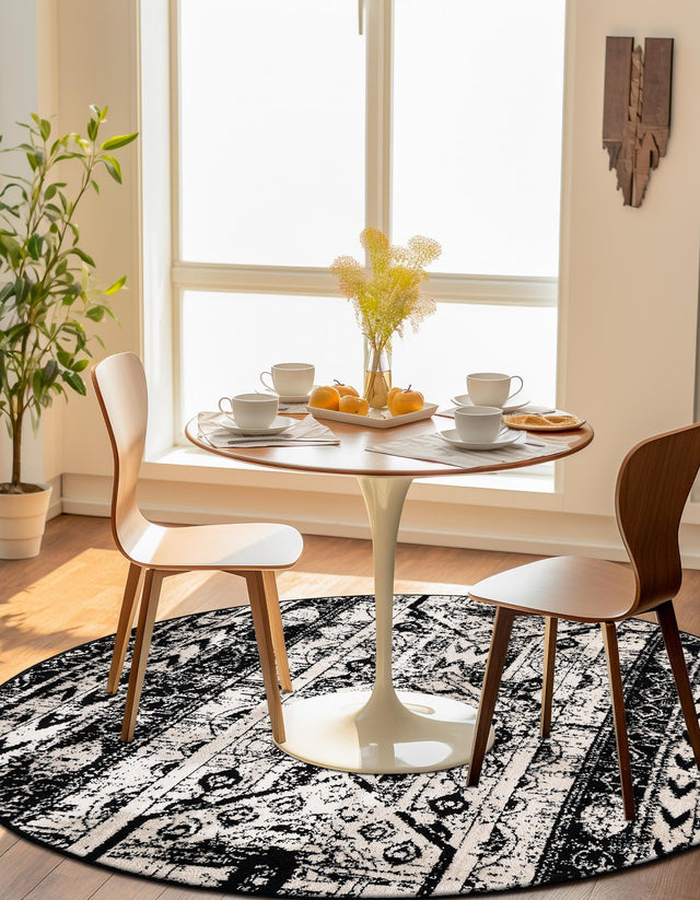 Black and White 5' 3 x 5' 3 Portland Round Area Rug 85% Polypropylene & 15% Polyester Vintage Distressed Traditional Carpet for Home Decor for Sale at Rug Engine