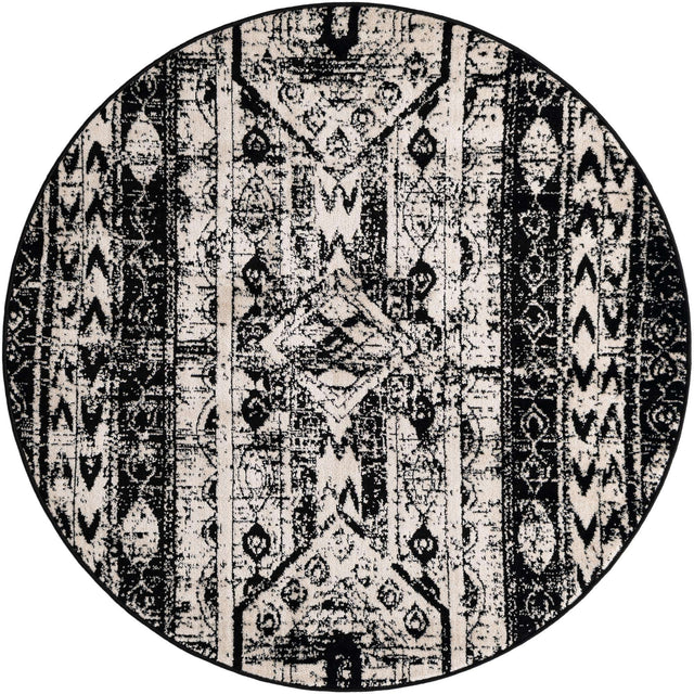 Black and White 5' 3 x 5' 3 Portland Round Area Rug 85% Polypropylene & 15% Polyester Vintage Distressed Traditional Carpet for Home Decor for Sale at Rug Engine