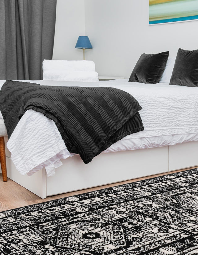 Black and White 2' x 8' Portland Runner Area Rug 85% Polypropylene & 15% Polyester Vintage Distressed Traditional Carpet for Home Decor for Sale at Rug Engine