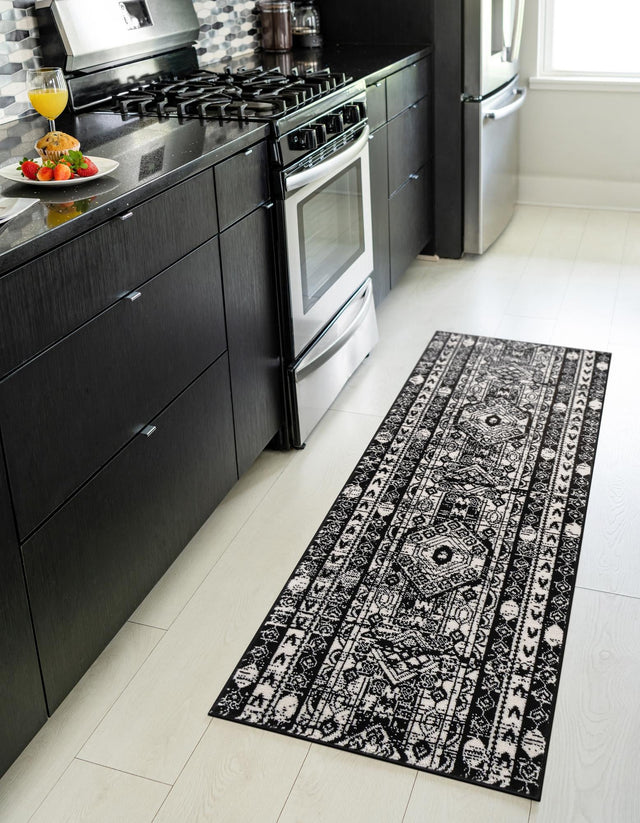 Black and White 2' x 6' 1 Portland Runner Area Rug 85% Polypropylene & 15% Polyester Vintage Distressed Traditional Carpet for Home Decor for Sale at Rug Engine