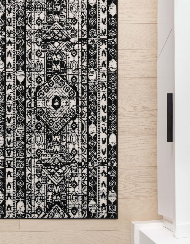Black and White 2' 2 x 12' Portland Runner Area Rug 85% Polypropylene & 15% Polyester Vintage Distressed Traditional Carpet for Home Decor for Sale at Rug Engine
