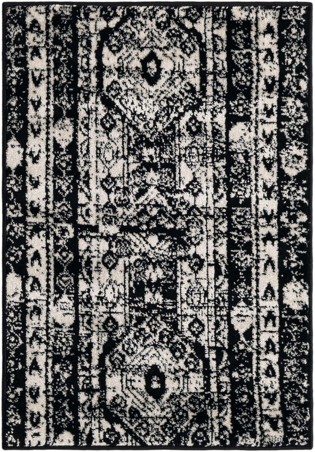 Black and White 2' 2 x 3' 1 Portland Rectangle Area Rug 85% Polypropylene & 15% Polyester Vintage Distressed Traditional Carpet for Home Decor for Sale at Rug Engine