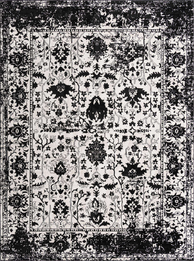 Black and White 9' x 12' Portland Rectangle Area Rug 85% Polypropylene & 15% Polyester Vintage Distressed Traditional Carpet for Home Decor for Sale at Rug Engine