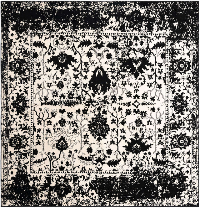 Black and White 7' 10 x 7' 10 Portland Square Area Rug 85% Polypropylene & 15% Polyester Vintage Distressed Traditional Carpet for Home Decor for Sale at Rug Engine