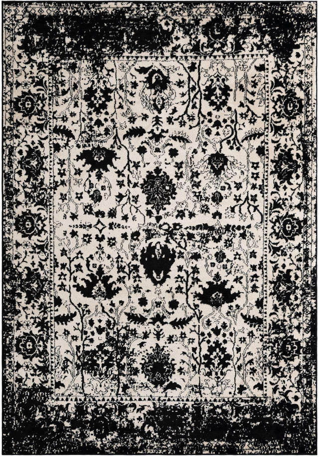 Black and White 7' 1 x 10' Portland Rectangle Area Rug 85% Polypropylene & 15% Polyester Vintage Distressed Traditional Carpet for Home Decor for Sale at Rug Engine