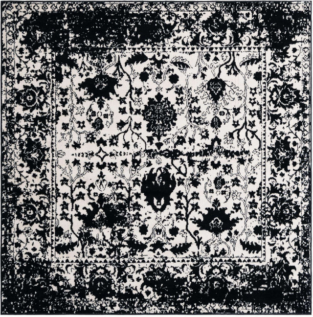 Black and White 6' 1 x 6' 1 Portland Square Area Rug 85% Polypropylene & 15% Polyester Vintage Distressed Traditional Carpet for Home Decor for Sale at Rug Engine