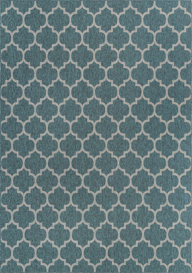 Teal 10' x 14' 1 Outdoor Trellis Rectangle Area Rug Weather Resistant for Patio, Deck, Terrace, Balcony, Porch Geometric Design Water Safe Outside Carpet for Sale at Rug Engine
