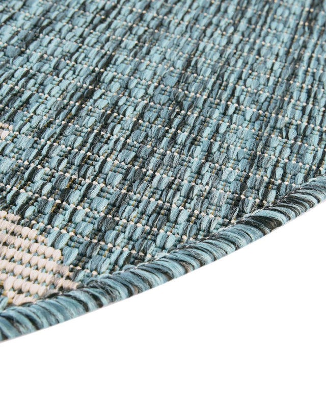 Teal 10' 8 x 10' 8 Outdoor Trellis Round Area Rug Weather Resistant for Patio, Deck, Terrace, Balcony, Porch Geometric Design Water Safe Outside Carpet for Sale at Rug Engine