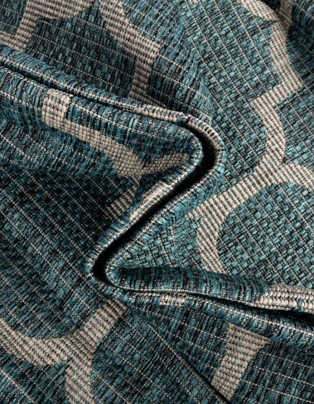Teal 7' 10 x 7' 10 Outdoor Trellis Octagon Area Rug Weather Resistant for Patio, Deck, Terrace, Balcony, Porch Geometric Design Water Safe Outside Carpet for Sale at Rug Engine