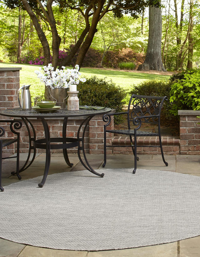 Light Gray 3' 1 x 3' 1 Outdoor Solid Round Area Rug Weather Resistant for Patio, Deck, Terrace, Balcony, Porch 100% Polypropylene Minimalist Waterproof Carpet for Sale at Rug Engine