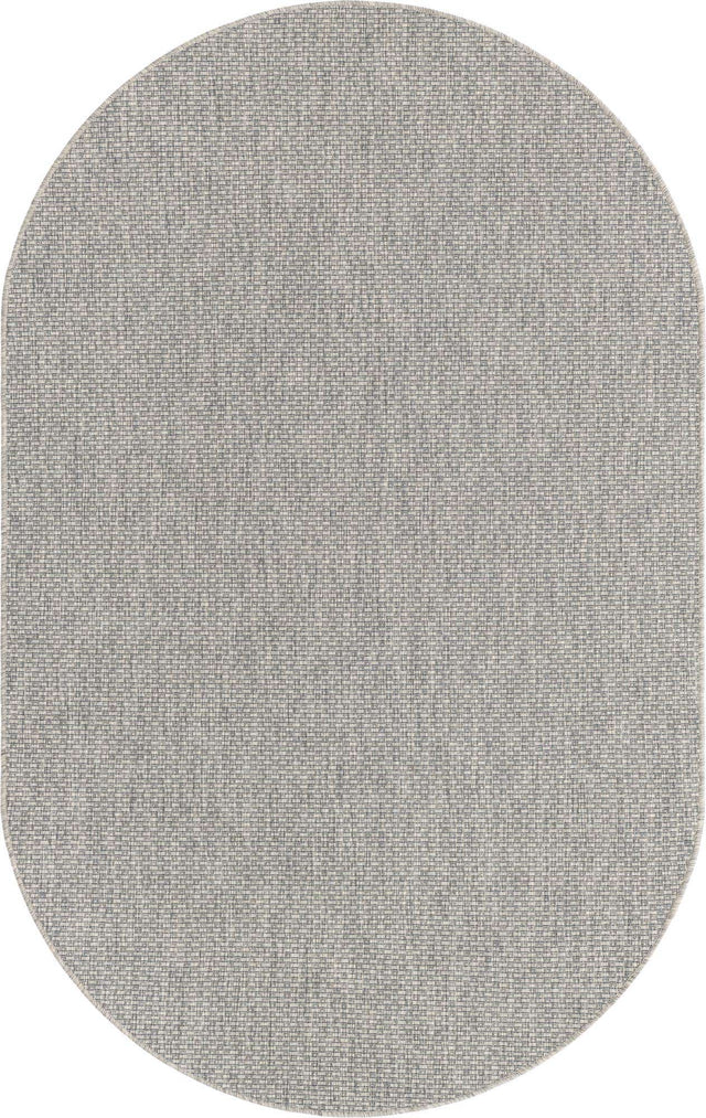 Light Gray 5' 3 x 8' Outdoor Solid Oval Area Rug Weather Resistant for Patio, Deck, Terrace, Balcony, Porch 100% Polypropylene Minimalist Waterproof Carpet for Sale at Rug Engine