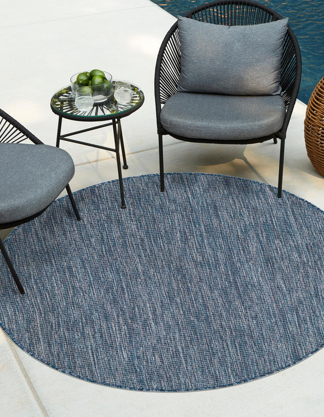 Blue 6' 1 x 6' 1 Outdoor Solid Round Area Rug Weather Resistant for Patio, Deck, Terrace, Balcony, Porch 100% Polypropylene Minimalist Waterproof Carpet for Sale at Rug Engine