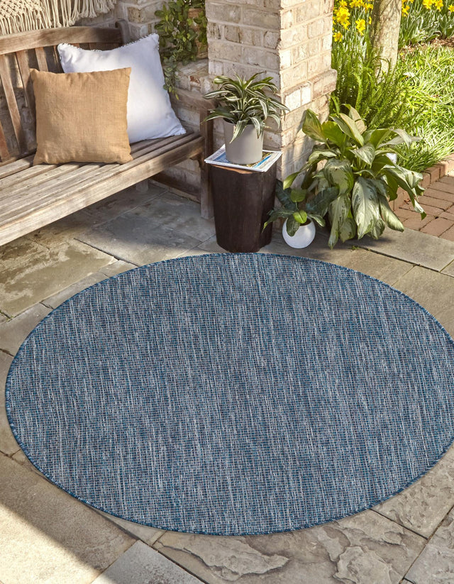 Blue 6' 1 x 6' 1 Outdoor Solid Round Area Rug Weather Resistant for Patio, Deck, Terrace, Balcony, Porch 100% Polypropylene Minimalist Waterproof Carpet for Sale at Rug Engine