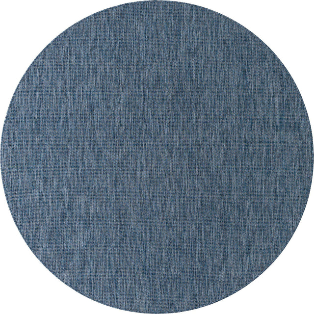 Blue 7' 10 x 7' 10 Outdoor Solid Round Area Rug Weather Resistant for Patio, Deck, Terrace, Balcony, Porch 100% Polypropylene Minimalist Waterproof Carpet for Sale at Rug Engine