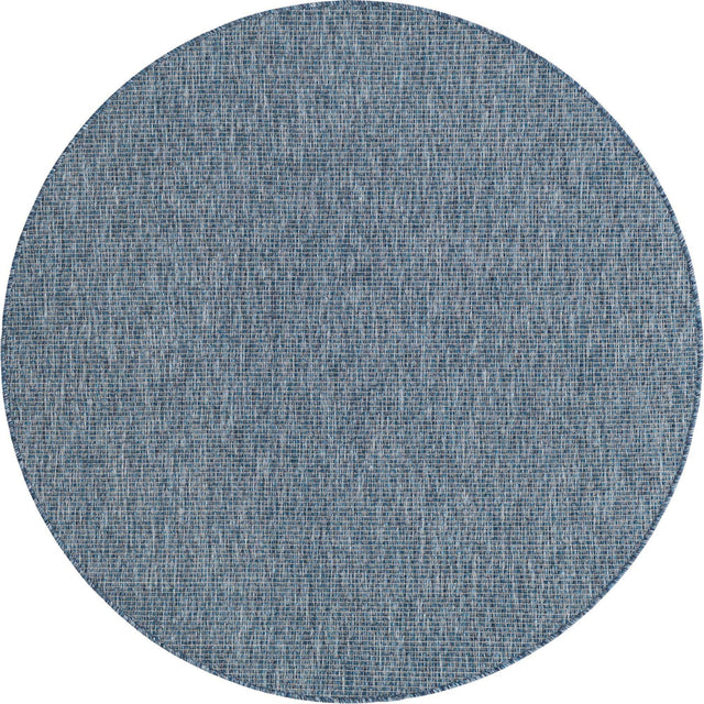 Blue 5' 3 x 5' 3 Outdoor Solid Round Area Rug Weather Resistant for Patio, Deck, Terrace, Balcony, Porch 100% Polypropylene Minimalist Waterproof Carpet for Sale at Rug Engine