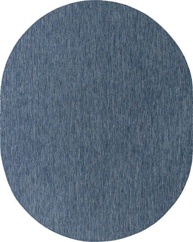 Blue 7' 10 x 10' Outdoor Solid Oval Area Rug Weather Resistant for Patio, Deck, Terrace, Balcony, Porch 100% Polypropylene Minimalist Waterproof Carpet for Sale at Rug Engine
