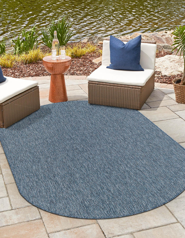 Blue 3' 1 x 5' 3 Outdoor Solid Oval Area Rug Weather Resistant for Patio, Deck, Terrace, Balcony, Porch 100% Polypropylene Minimalist Waterproof Carpet for Sale at Rug Engine