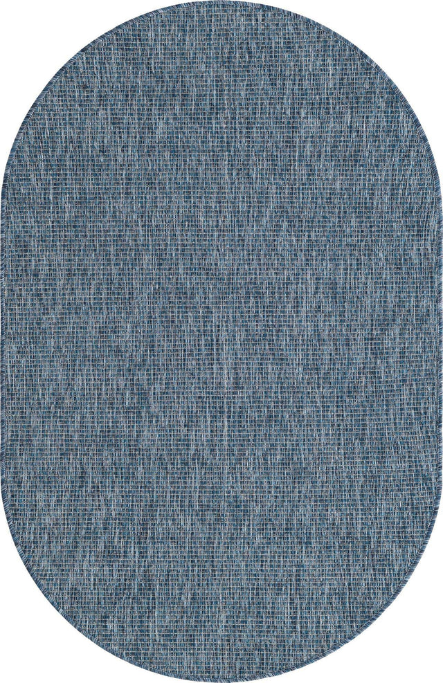 Blue 3' 1 x 5' 3 Outdoor Solid Oval Area Rug Weather Resistant for Patio, Deck, Terrace, Balcony, Porch 100% Polypropylene Minimalist Waterproof Carpet for Sale at Rug Engine