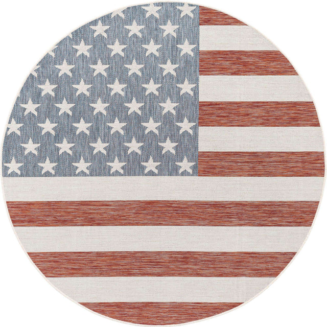 Red 7' 1 x 7' 1 Jill Zarin Outdoor Round Area Rug Weather Resistant for Patio, Deck, Terrace, Balcony, Porch Durable 100% Polypropylene Carpet for Outside for Sale at Rug Engine