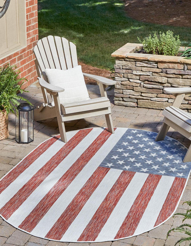 Red 5' 3 x 8' Jill Zarin Outdoor Oval Area Rug Weather Resistant for Patio, Deck, Terrace, Balcony, Porch Durable 100% Polypropylene Carpet for Outside for Sale at Rug Engine