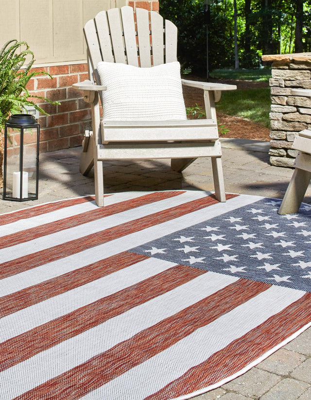 Red 7' 10 x 10' Jill Zarin Outdoor Oval Area Rug Weather Resistant for Patio, Deck, Terrace, Balcony, Porch Durable 100% Polypropylene Carpet for Outside for Sale at Rug Engine