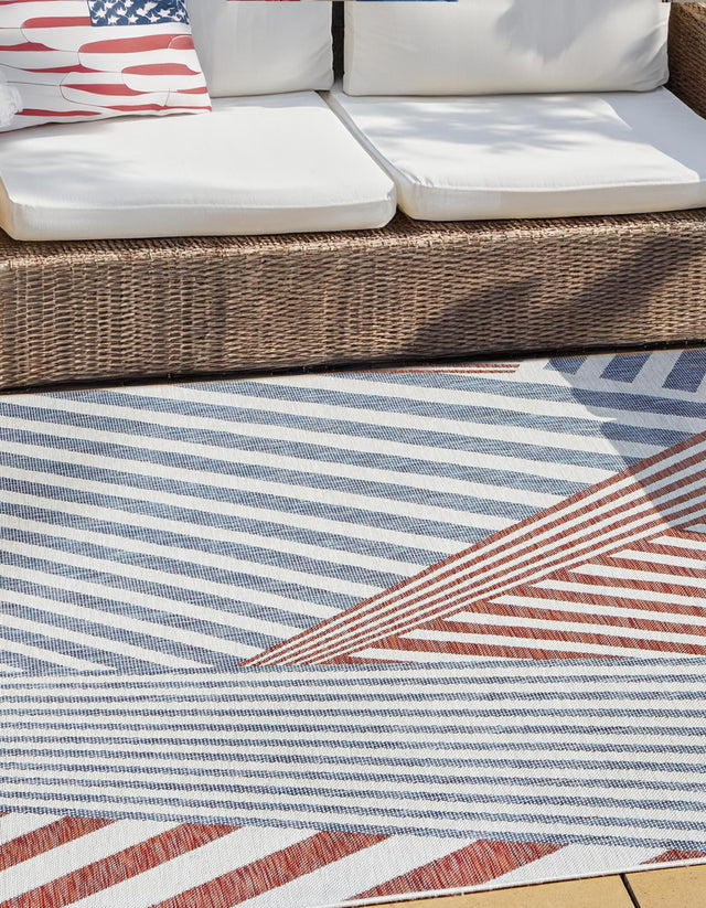 Blue 7' 10 x 7' 10 Jill Zarin Outdoor Square Area Rug Weather Resistant for Patio, Deck, Terrace, Balcony, Porch Durable 100% Polypropylene Carpet for Outside for Sale at Rug Engine