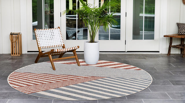Blue 4' 1 x 4' 1 Jill Zarin Outdoor Round Area Rug Weather Resistant for Patio, Deck, Terrace, Balcony, Porch Durable 100% Polypropylene Carpet for Outside for Sale at Rug Engine