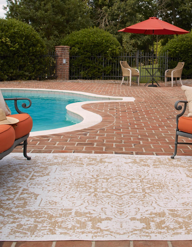 Beige 10' 8 x 10' 8 Jill Zarin Outdoor Square Area Rug Weather Resistant for Patio, Deck, Terrace, Balcony, Porch Durable 100% Polypropylene Carpet for Outside for Sale at Rug Engine
