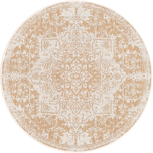 Beige 4' 1 x 4' 1 Jill Zarin Outdoor Round Area Rug Weather Resistant for Patio, Deck, Terrace, Balcony, Porch Durable 100% Polypropylene Carpet for Outside for Sale at Rug Engine